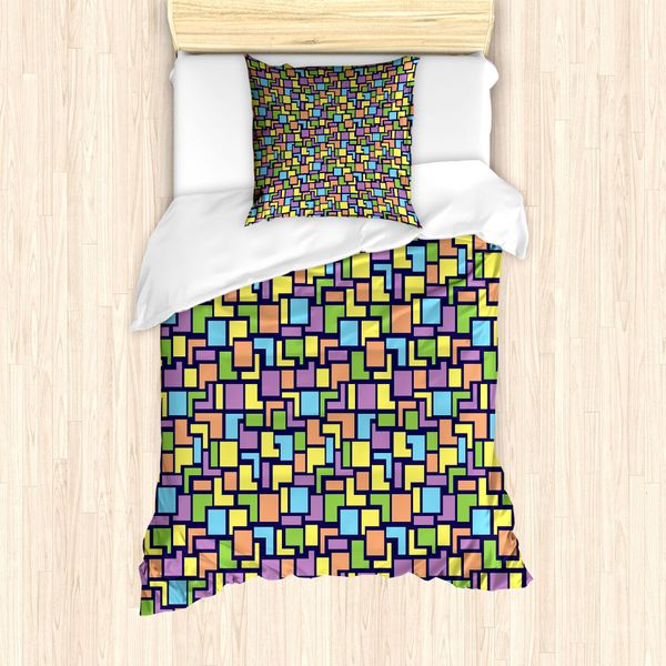 Abakuhaus Set Copripiumino Geometrico Per Letti Singoli, Motivo Retrò, Antiacaro, Adatto A Chi Soffre Di Allergie, Con Federa, 135 Cm X 200 Cm - 80 X 80 Cm, Multicolore-image