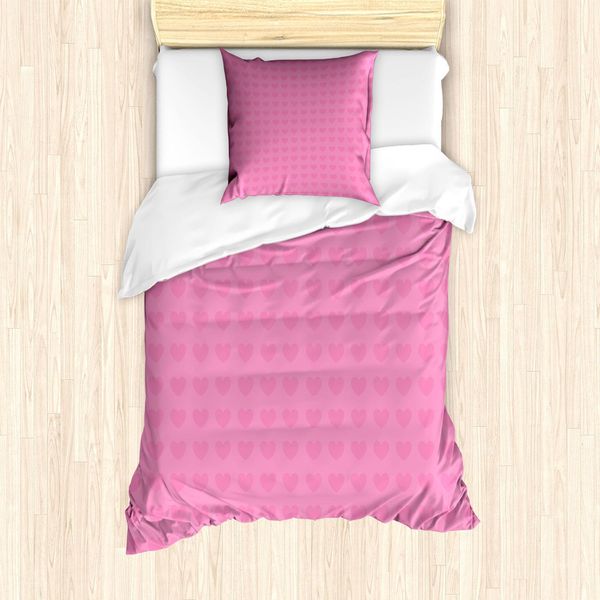 Abakuhaus Set Copripiumino Rosa, Piccoli Cuori, Motivo San Valentino Amore Ed Emozioni, Per Coppie Romantiche, 135 X 200 Cm + 80 X 80 Cm, Rosa-image