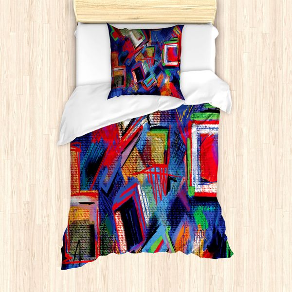 Abakuhaus Set Copripiumino Contemporaneo Per Letti Singoli, Immagine Di Arte Moderna, Antiacaro, Adatto A Chi Soffre Di Allergie, Con Federa, 135 Cm X 200 Cm - 80 X 80 Cm, Multicolore-image