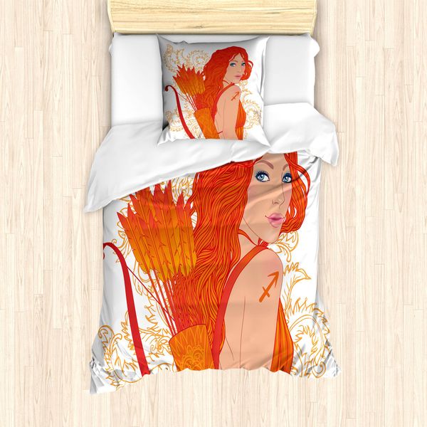 Abakuhaus Set Copripiumino Per Letto Singolo Sagittario, Cartoon Stern, Antiacaro, Adatto A Chi Soffre Di Allergie, Con Federa, 135 Cm X 200 Cm - 80 X 80 Cm, Tan E Vermilion-image