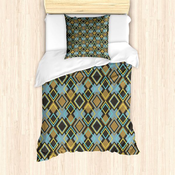 Abakuhaus Set Copripiumino Geometrico Per Letti Singoli, Bullseye Mosaico Moderno, Antiacaro, Adatto A Chi Soffre Di Allergie, Con Federa, 135 Cm X 200 Cm - 80 X 80 Cm, Multicolore-image