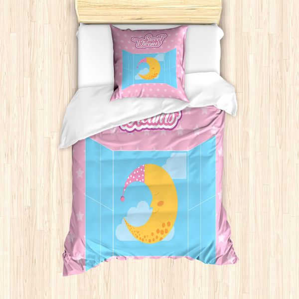 Abakuhaus Set Copripiumino Per Letto Singolo, Finestra Sul Cielo Lunare, Antiacaro, Adatto A Chi Soffre Di Allergie, Con Federa, 135 Cm X 200 Cm - 80 X 80 Cm, Azzurro Pallido Giallo-image