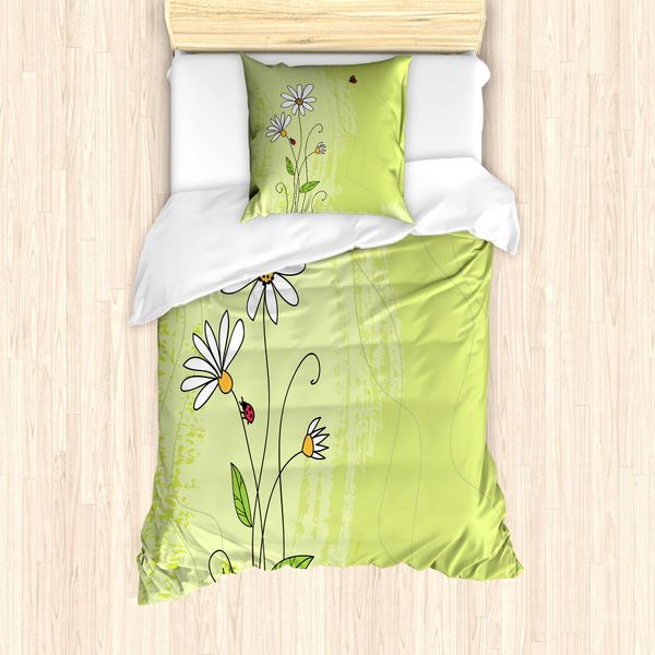 Abakuhaus Set Copripiumino Per Letto Singolo Con Motivo Margherite, Camomilla E Coccinelle, Antiacaro E Anallergico, Con Federa, 135 Cm X 200 Cm - 80 X 80 Cm, Multicolore-image
