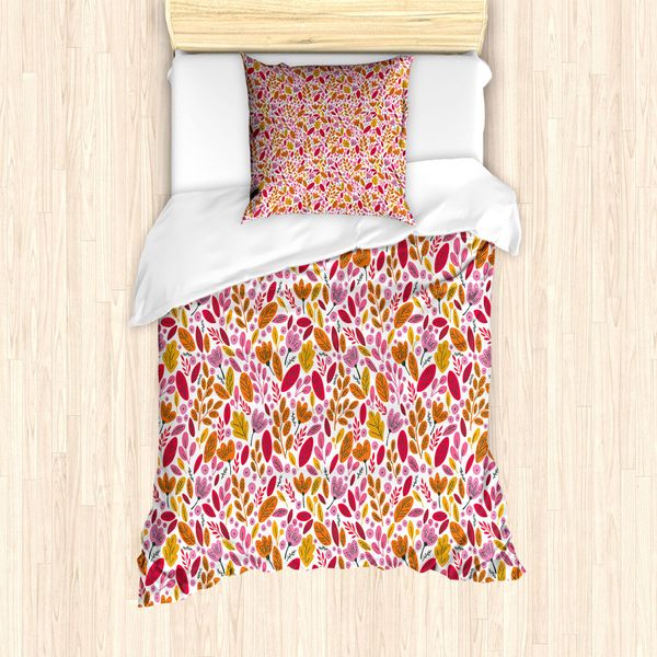 Abakuhaus Set Copripiumino Naturale Per Letti Singoli, Fogliame Colorato, Antiacaro, Adatto A Chi Soffre Di Allergie, Con Federa, 135 Cm X 200 Cm - 80 X 80 Cm, Multicolore-image