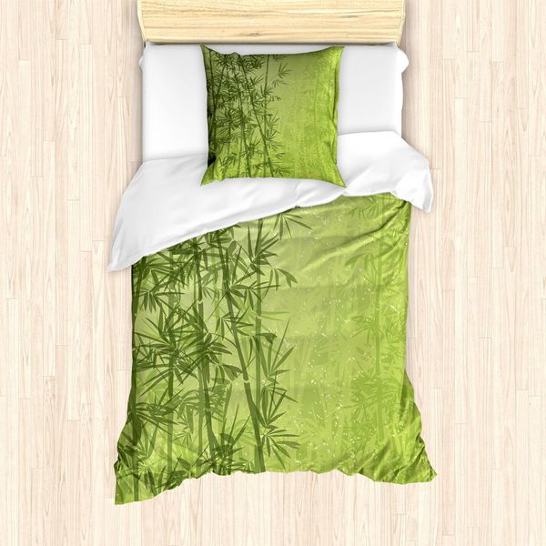 Abakuhaus Set Copripiumino Esotico, Foresta Tropicale, Foresta Pluviale, Giungla, Paradiso, Ecologia, Feng Shui, Spa, 135 X 200 Cm + 80 X 80 Cm, Verde Felce-image