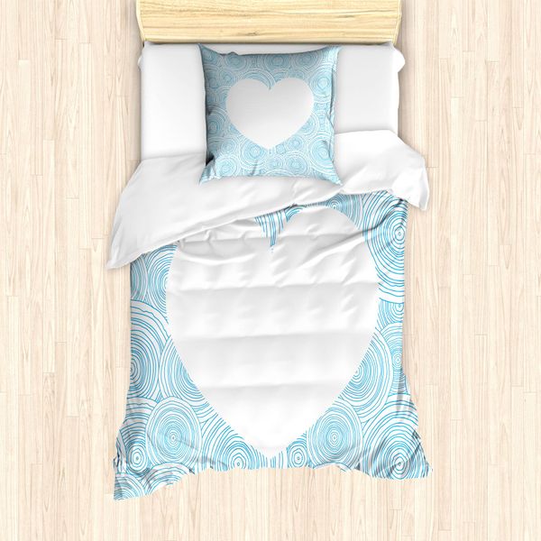 Abakuhaus Set Copripiumino Vintage Blu Per Letti Singoli, Cerchi Concentrici, Antiacaro, Adatto A Chi Soffre Di Allergie, Con Federa, 135 Cm X 200 Cm - 80 X 80 Cm, Azzurro E Bianco-image
