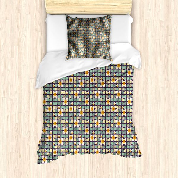 Abakuhaus Set Copripiumino Per Letti Singoli, Motivi Floreali A Foglia, Antiacaro E Anallergico, Con Federa, 135 Cm X 200 Cm - 80 X 80 Cm, Multicolore-image