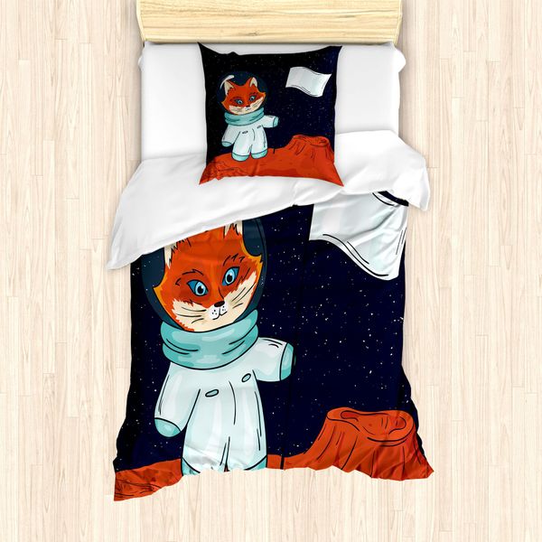 Abakuhaus Set Copripiumino Per Letti Singoli, Fox Kosmonaut Raum, Antiacaro, Adatto A Chi Soffre Di Allergie, Con Federa, 135 Cm X 200 Cm - 80 X 80 Cm, Multicolore-image