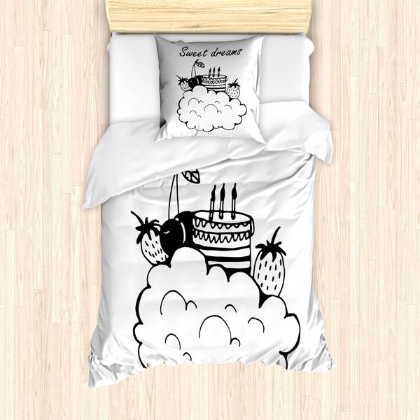 Abakuhaus Set Copripiumino Per Letto Singolo, Tema Compleanno, Antiacaro, Adatto A Chi Soffre Di Allergie, Con Federa, 135 Cm X 200 Cm - 80 X 80 Cm, Bianco E Nero-image