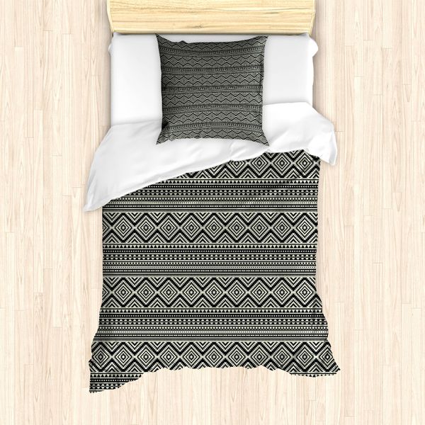 Abakuhaus Sud-Ovest Set Copripiumino Per Letti Singoli, Geometrico, Antiacaro, Adatto A Chi Soffre Di Allergie, Con Federa, 135 Cm X 200 Cm - 80 X 80 Cm, Nero E Guscio D'uovo-image