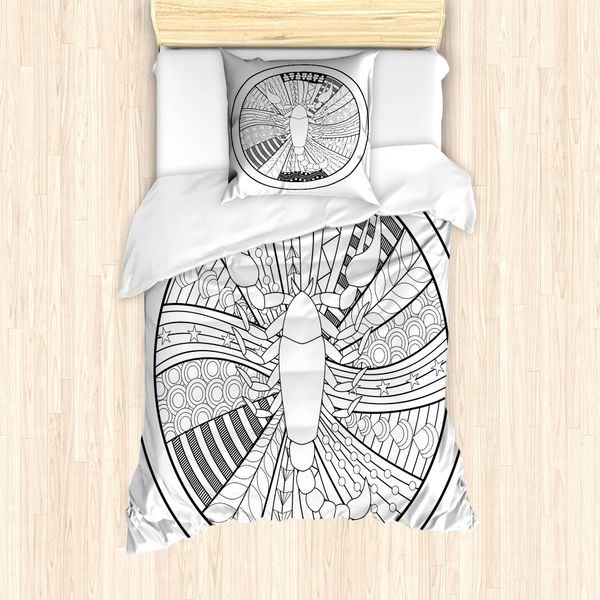 Abakuhaus Segno Zodiacale Scorpione Set Copripiumino Per Letti Singoli, Stile Tatuaggio Rotondo, Antiacaro, Adatto A Chi Soffre Di Allergie, Con Federa, 135 Cm X 200 Cm - 80 X 80 Cm, Bianco E Nero-image