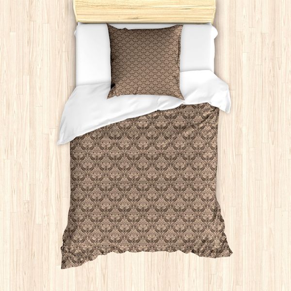 Abakuhaus Set Copripiumino Antico Per Letti Singoli, Motivo Floreale Veneziano, Antiacaro, Adatto A Chi Soffre Di Allergie, Con Federa, 135 Cm X 200 Cm - 80 X 80 Cm, Marrone E Cacao-image