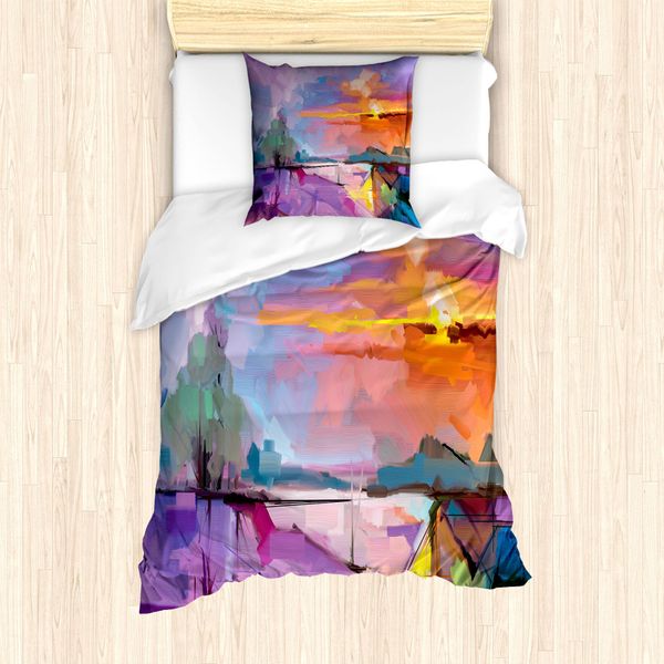 Abakuhaus Set Copripiumino Per Letto Singolo, Disegno Montagne, Antiacaro, Adatto A Chi Soffre Di Allergie, Con Federa, 135 Cm X 200 Cm - 80 X 80 Cm, Multicolore-image