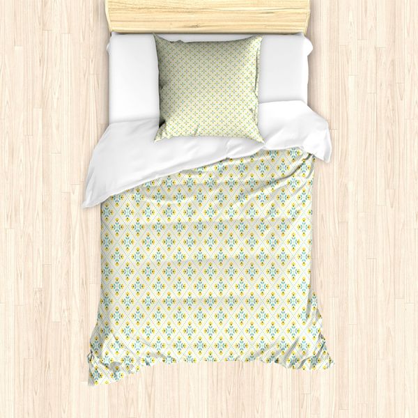 Abakuhaus Set Copripiumino Giallo E Blu Per Letti Singoli, Foglie E Fiori, Antiacaro, Adatto A Chi Soffre Di Allergie, Con Federa, 135 Cm X 200 Cm - 80 X 80 Cm, Terra Giallo Giallo Pallido-image