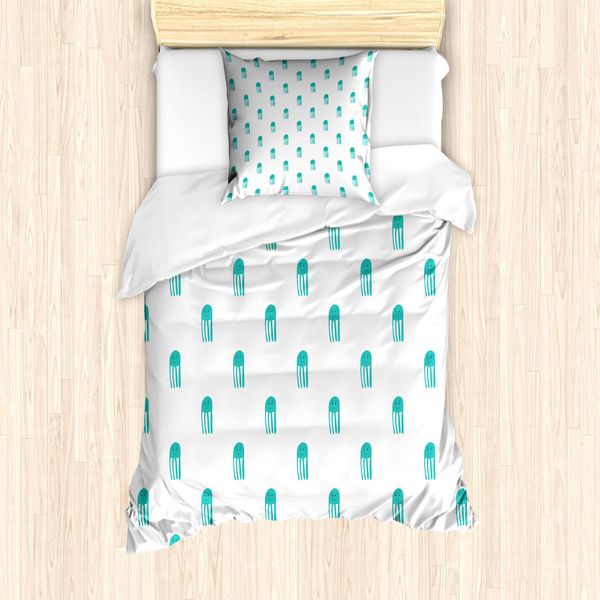 Abakuhaus Set Copripiumino Per Letto Singolo, Divertenti Disegni Per Bambini, Antiacaro, Adatto A Chi Soffre Di Allergie, Con Federa, 135 Cm X 200 Cm - 80 X 80 Cm, Turchese E Bianco-image