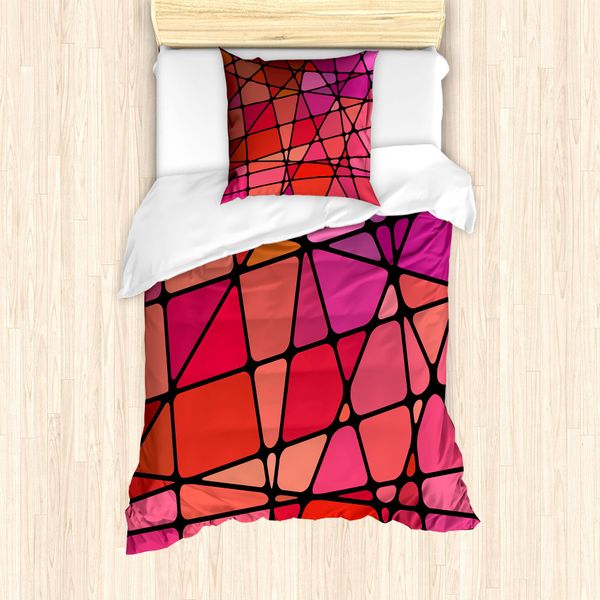 Set Copripiumino Retrò Abakuhaus Per Letti Singoli, Motivo Mosaico Colorato, Antiacaro, Adatto A Chi Soffre Di Allergie, Con Federa, 135 Cm X 200 Cm - 80 X 80 Cm, Multicolore-image