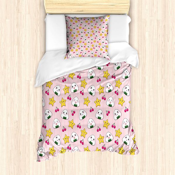 Set Copripiumino Abakuhaus Per Letti Singoli, Divertenti Motivi Alimentari Giapponesi, Antiacaro E Anallergico, Con Federa, 135 Cm X 200 Cm - 80 X 80 Cm, Multicolore-image