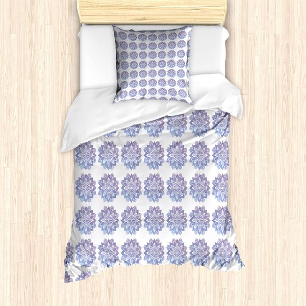 Set Copripiumino Abakuhaus Per Letti Singoli, Campo Di Fiori Acquerellati, Antiacaro, Adatto A Chi Soffre Di Allergie, Con Federa, 135 Cm X 200 Cm - 80 X 80 Cm, Azzurro Pallido E Bianco-image
