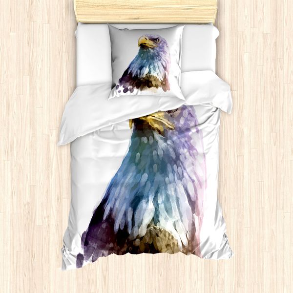Abakuhaus Set Copripiumino Per Letto Singolo, Aquarell Bald Eagle, Antiacaro, Adatto A Chi Soffre Di Allergie, Con Federa, 135 Cm X 200 Cm - 80 X 80 Cm, Multicolore-image