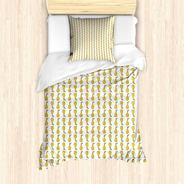 Abakuhaus Set Copripiumino Per Letto Singolo, Motivo Frutta Cartoon, Antiacaro, Adatto A Chi Soffre Di Allergie, Con Federa, 135 Cm X 200 Cm - 80 X 80 Cm, Giallo Pallido Terra Bianco-image