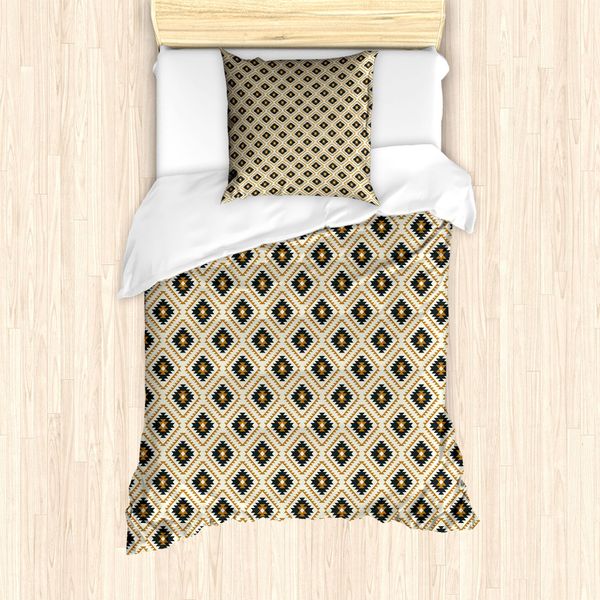 Abakuhaus Set Copripiumino Azteco Per Letti Singoli, Motivo Boho Messicano, Antiacaro, Adatto A Chi Soffre Di Allergie, Con Federa, 135 Cm X 200 Cm - 80 X 80 Cm, Nero Giallo Beige-image