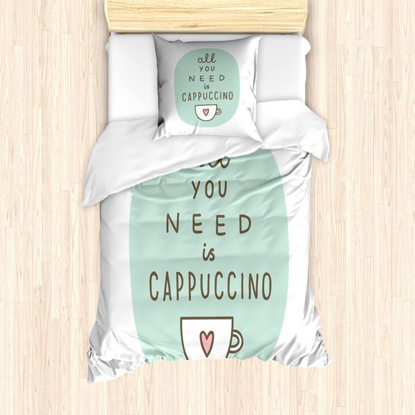 Abakuhaus Set Copripiumino Divertente Per Letti Singoli, Parole Caffè Cuore, Antiacaro, Adatto A Chi Soffre Di Allergie, Con Federa, 135 Cm X 200 Cm - 80 X 80 Cm, Marrone Scuro Rosa Chiaro-image
