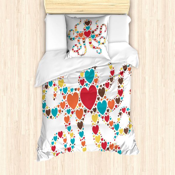 Abakuhaus Set Copripiumino Per Letto Singolo, Forma A Cuore, Antiacaro, Adatto A Chi Soffre Di Allergie, Con Federa, 135 Cm X 200 Cm - 80 X 80 Cm, Multicolore-image