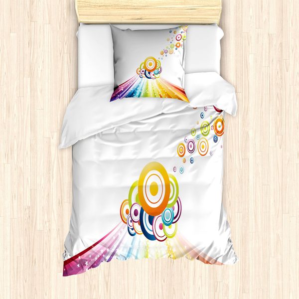 Abakuhaus Set Copripiumino Rainbow Per Letti Singoli, Strisce E Cerchi, Antiacaro, Adatto A Chi Soffre Di Allergie, Con Federa, 135 Cm X 200 Cm - 80 X 80 Cm, Multicolore-image