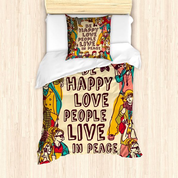 Abakuhaus Set Copripiumino Per Letto Singolo, Love Peace Motivation, Antiacaro, Adatto A Chi Soffre Di Allergie, Con Federa, 135 Cm X 200 Cm - 80 X 80 Cm, Multicolore-image