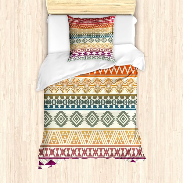 Abakuhaus Set Copripiumino Azteco Per Letti Singoli, Linee Geometriche A Zig Zag, Antiacaro, Adatto A Chi Soffre Di Allergie, Con Federa, 135 Cm X 200 Cm - 80 X 80 Cm, Multicolore-image