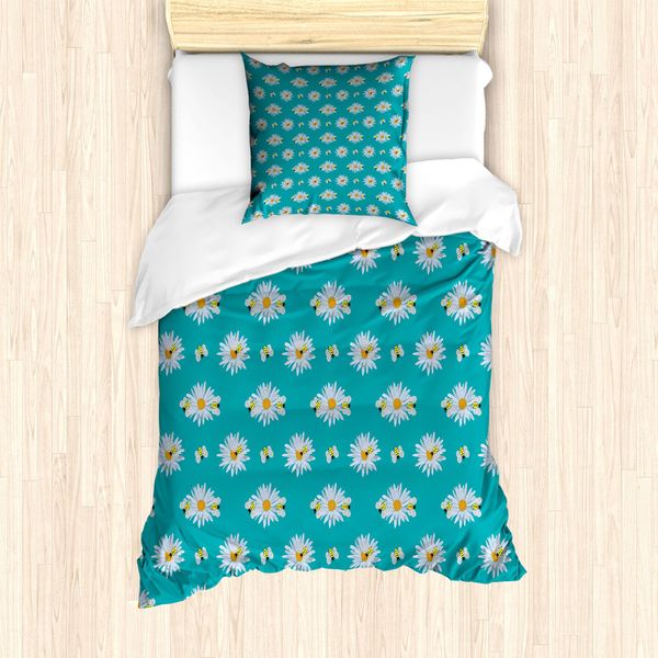 Abakuhaus Set Copripiumino Per Letto Singolo Con Margherite, Petali Di Camomilla E Api, Antiacaro E Anallergico, Con Federa, 135 Cm X 200 Cm - 80 X 80 Cm, Multicolore-image