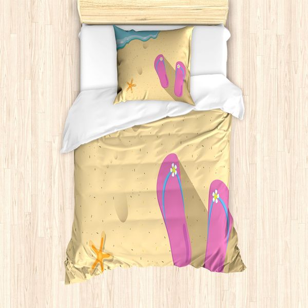 Abakuhaus Set Copripiumino Per Letto Singolo, Granulare Looking Sand, Antiacaro, Adatto A Chi Soffre Di Allergie, Con Federa, 135 Cm X 200 Cm - 80 X 80 Cm, Rosa Seafoam E Crema-image