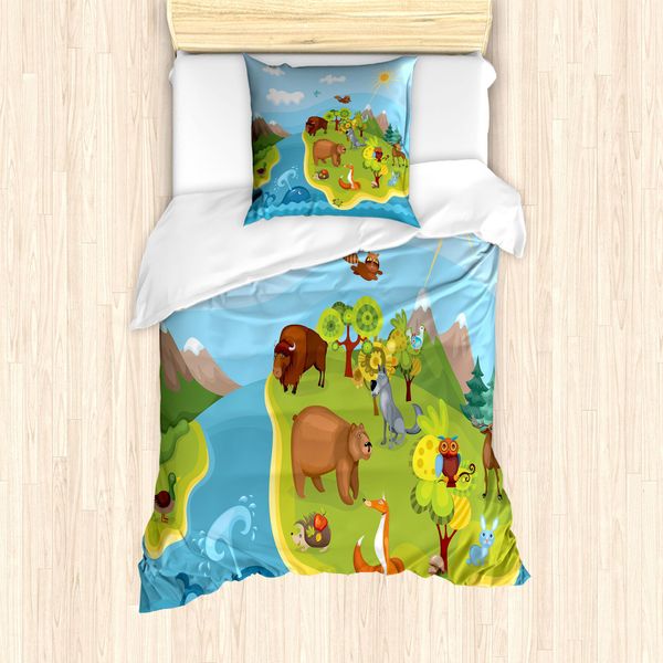 Abakuhaus Set Copripiumino Per Letti Singoli, Happy Planet Berge, Antiacaro, Adatto A Chi Soffre Di Allergie, Con Federa, 135 Cm X 200 Cm - 80 X 80 Cm, Multicolore-image