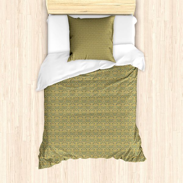 Abakuhaus Set Copripiumino Per Letti Singoli, Curve E Fiori, Antiacaro, Adatto A Chi Soffre Di Allergie, Con Federa, 135 Cm X 200 Cm - 80 X 80 Cm, Terra Giallo-Ardesia-Blu-image
