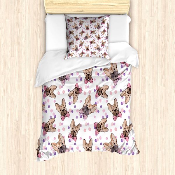 Set Copripiumino Abakuhaus Per Letti Singoli, Aquarell Bowties Pets, Antiacaro, Adatto A Chi Soffre Di Allergie, Con Federa, 135 Cm X 200 Cm - 80 X 80 Cm, Marrone Chiaro Rosa Chiaro-image