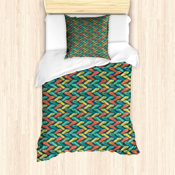 Abakuhaus Set Copripiumino Per Letti Singoli, Pantofole Con Design A Zig-Zag, Antiacaro, Adatto A Chi Soffre Di Allergie, Con Federa, 135 Cm X 200 Cm - 80 X 80 Cm, Multicolore-image