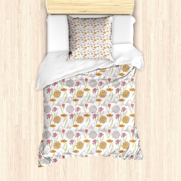 Set Copripiumino Abakuhaus Per Letti Singoli, Tema Primaverile Con Foglie, Antiacaro E Anallergico, Con Federa, 135 Cm X 200 Cm - 80 X 80 Cm, Multicolore-image