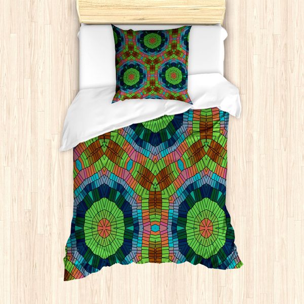 Abakuhaus Set Copripiumino Colorato Per Letti Singoli, Native Art, Antiacaro, Adatto A Chi Soffre Di Allergie, Con Federa, 135 Cm X 200 Cm - 80 X 80 Cm, Multicolore-image