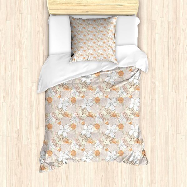 Set Copripiumino Abakuhaus, Colori Pastello, Tema Botanico Primaverile Retrò Con Diversi Tipi Di Petali, 135 X 200 Cm + 80 X 80 Cm, Multicolore-image