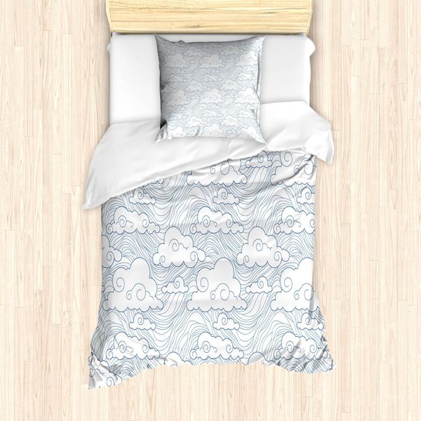 Abakuhaus Set Copripiumino Wolke Per Letti Singoli, Stile Sketch Stripes, Antiacaro, Adatto A Chi Soffre Di Allergie, Con Federa, 135 Cm X 200 Cm - 80 X 80 Cm, Blu E Bianco-image