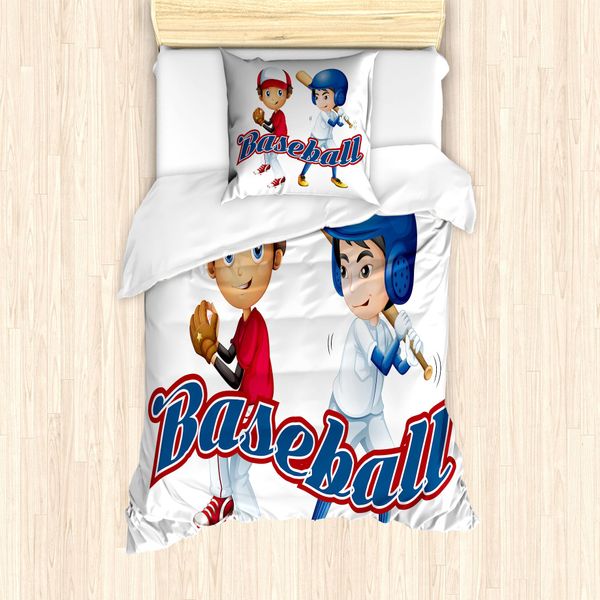 Abakuhaus Set Copripiumino Sportivo Per Letti Singoli, Baseball Pitching, Antiacaro, Adatto A Chi Soffre Di Allergie, Con Federa, 135 Cm X 200 Cm - 80 X 80 Cm, Blu Cobalto-Bianco-image