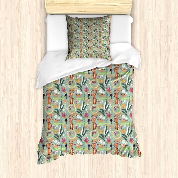 Abakuhaus Set Copripiumino Per Letti Singoli, Animali Della Foresta Pluviale, Antiacaro, Adatto A Chi Soffre Di Allergie, Con Federa, 135 Cm X 200 Cm - 80 X 80 Cm, Multicolore-image