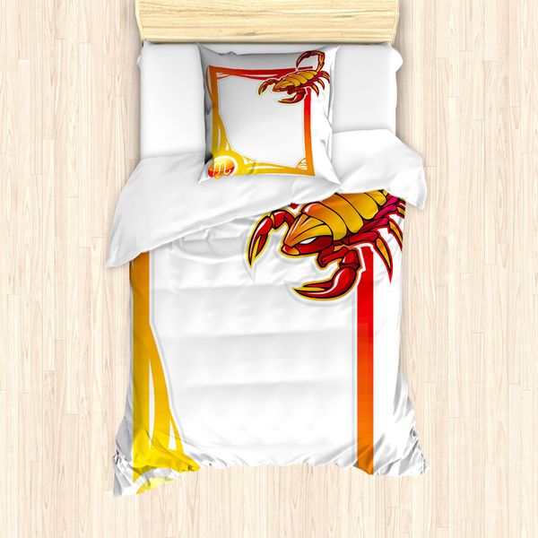 Abakuhaus Segno Zodiacale Scorpione Set Copripiumino Per Letti Singoli, Cornice, Antiacaro, Adatto A Chi Soffre Di Allergie, Con Federa, 135 Cm X 200 Cm - 80 X 80 Cm, Arancione Vermiglio Giallo-image