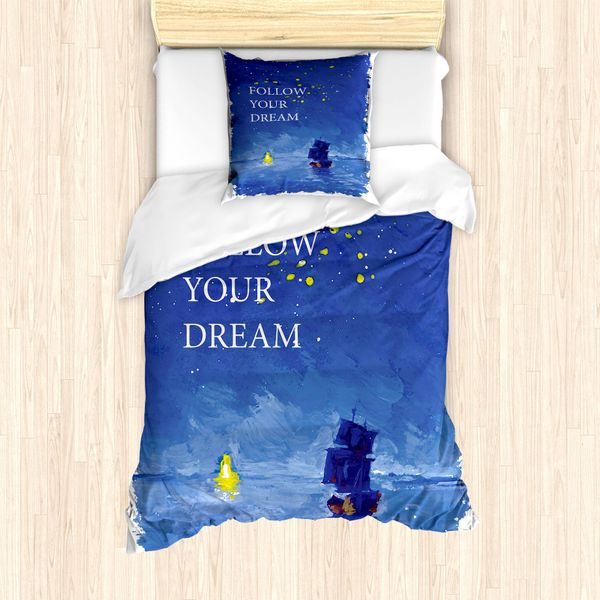 Abakuhaus Set Copripiumino Per Letto Singolo, Mare Verso Il Faro, Antiacaro, Adatto A Chi Soffre Di Allergie, Con Federa, 135 Cm X 200 Cm - 80 X 80 Cm, Blu Cobalto E Giallo-image