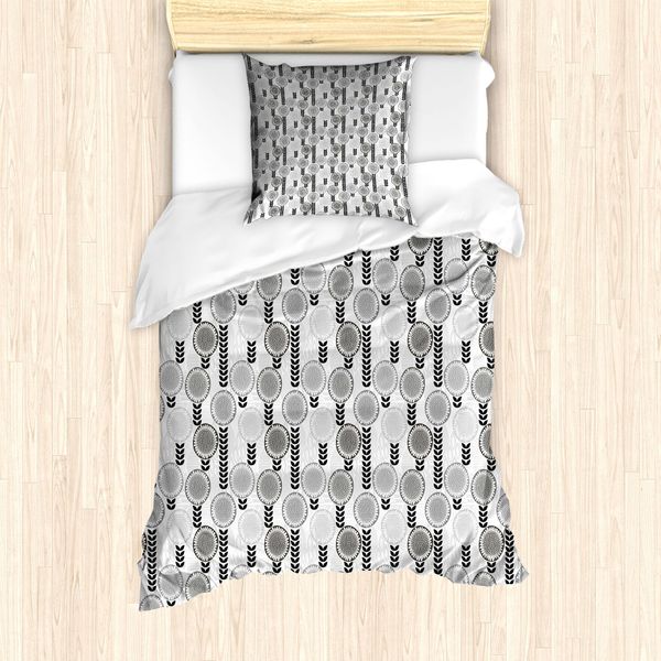 Abakuhaus Set Copripiumino Per Letti Singoli, Motivo Astratto Doodle, Antiacaro, Adatto A Chi Soffre Di Allergie, Con Federa, 135 Cm X 200 Cm - 80 X 80 Cm, Grigio Chiaro Bianco-image
