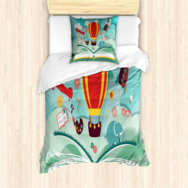 Abakuhaus Nursery Set Copripiumino Per Letto Singolo, Open Book Imagination, Antiacaro, Adatto A Chi Soffre Di Allergie, Con Federa, 135 Cm X 200 Cm - 80 X 80 Cm, Multicolore-image