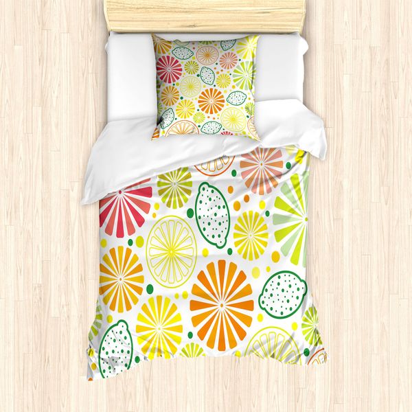 Abakuhaus Set Copripiumino Per Letto Singolo, Tropical Clementine, Antiacaro, Adatto A Chi Soffre Di Allergie, Con Federa, 135 Cm X 200 Cm - 80 X 80 Cm, Multicolore-image
