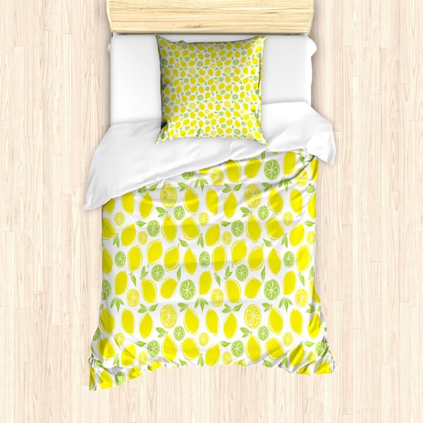 Abakuhaus Set Copripiumino Per Letto Singolo, Simplistic Agrumi, Antiacaro, Adatto A Chi Soffre Di Allergie, Con Federa, 135 Cm X 200 Cm - 80 X 80 Cm, Verde Mela-Giallo-Bianco-image