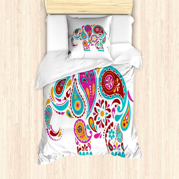 Abakuhaus Set Copripiumino Etnico Per Letti Singoli, Hippie, Antiacaro, Adatto A Chi Soffre Di Allergie, Con Federa, 135 Cm X 200 Cm - 80 X 80 Cm, Multicolore-image