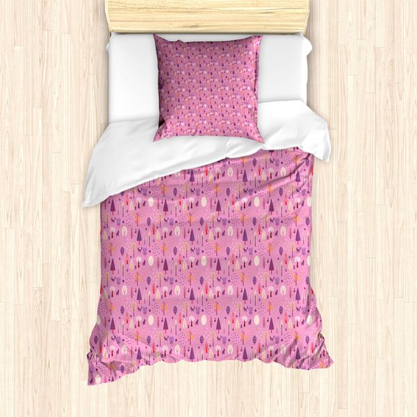 Abakuhaus Set Copripiumino Per Letto Singolo, Alberi Naturali E Animali, Antiacaro, Adatto A Chi Soffre Di Allergie, Con Federa, 135 Cm X 200 Cm - 80 X 80 Cm, Multicolore-image